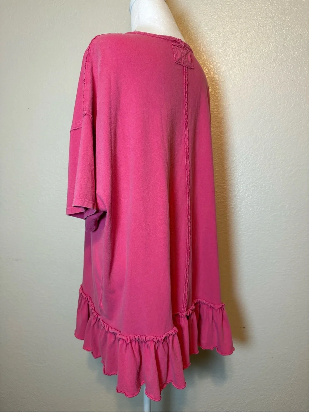 Free People We The Free Why Yes Ruffle Hem Tee Shirt Hot Pink Medium